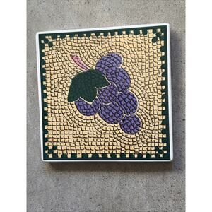 Vintage Hand Painted Ceramic Mosaic Tile Grapes 6" Square